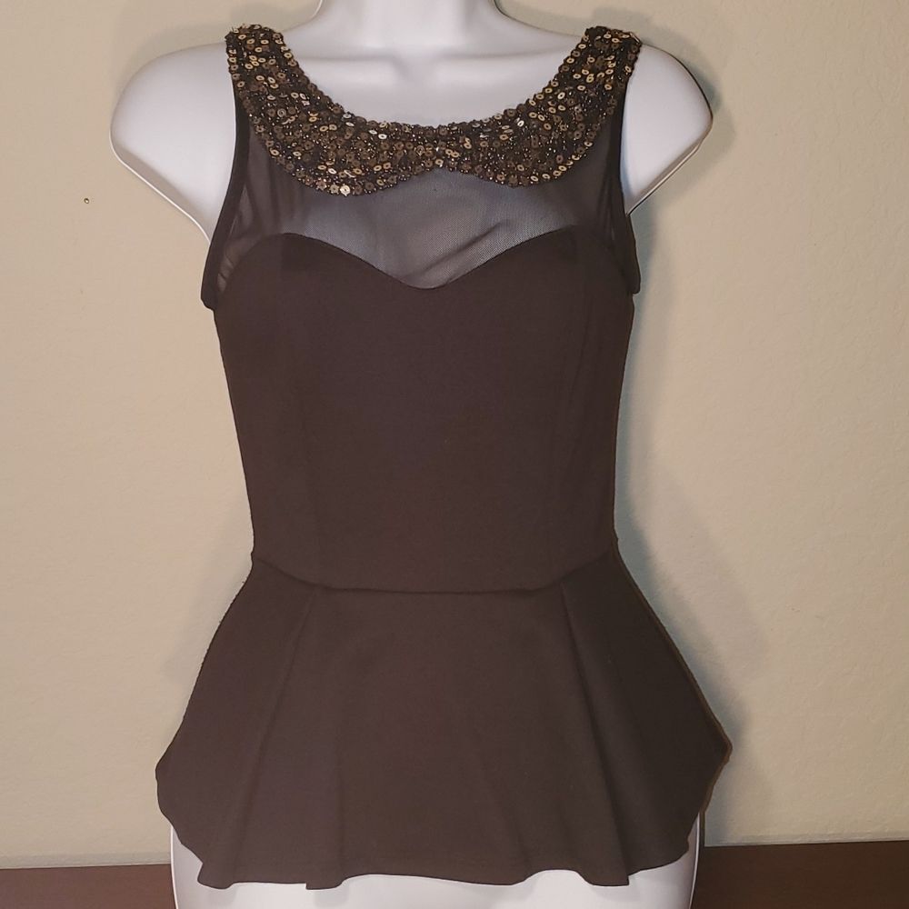 A'gaci sz small peplum top with sheer top and beautiful embellished neck - Picture 3 of 10
